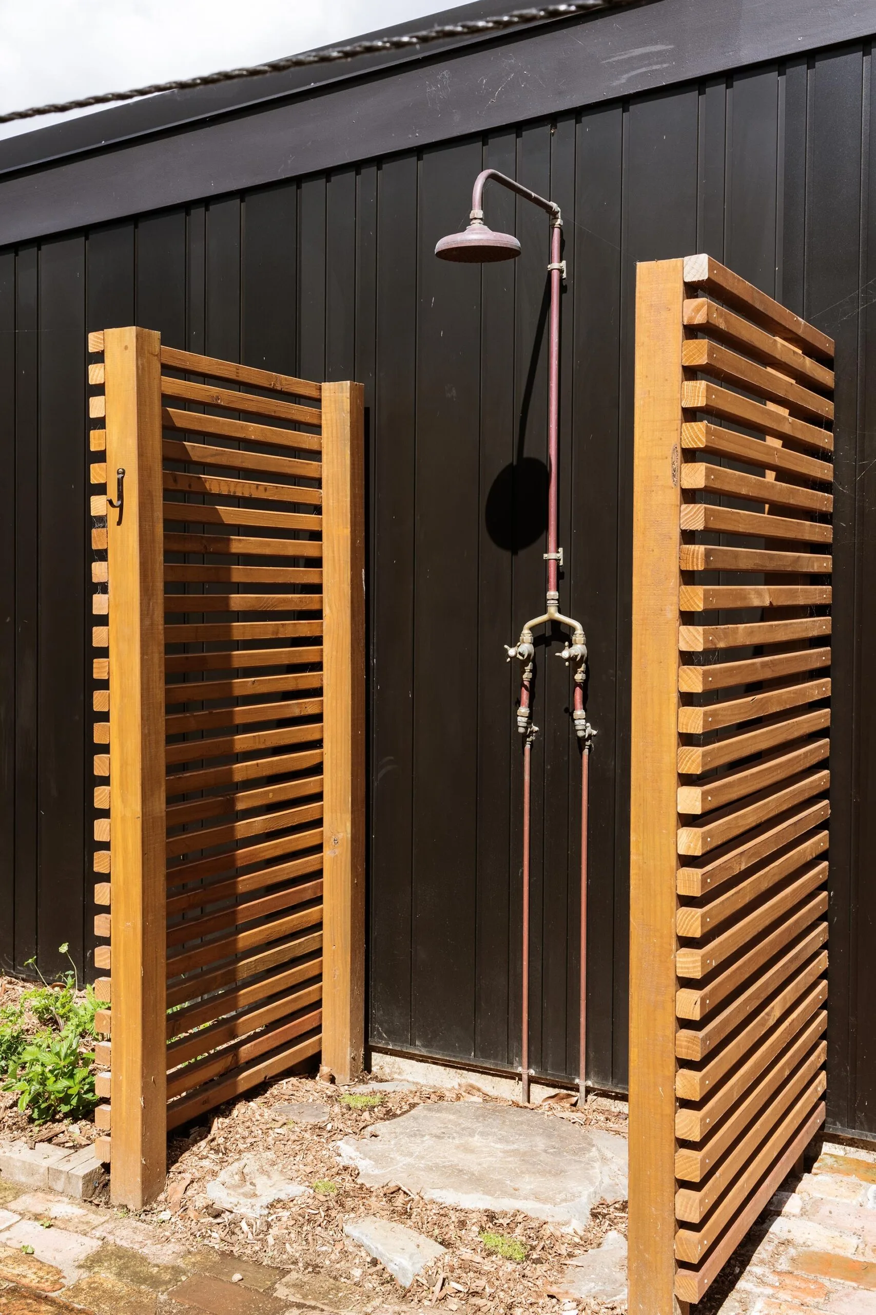 The outdoor shower behind the Waihi home