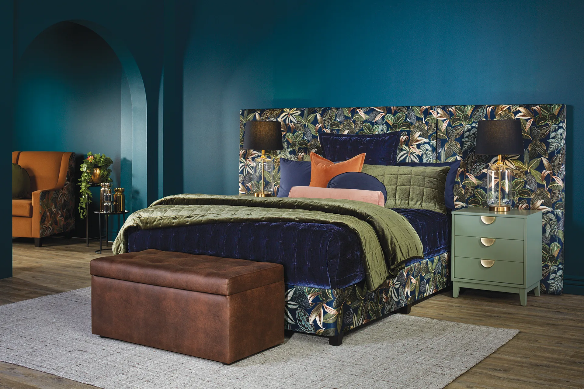 Floral and velvet bedroom furniture