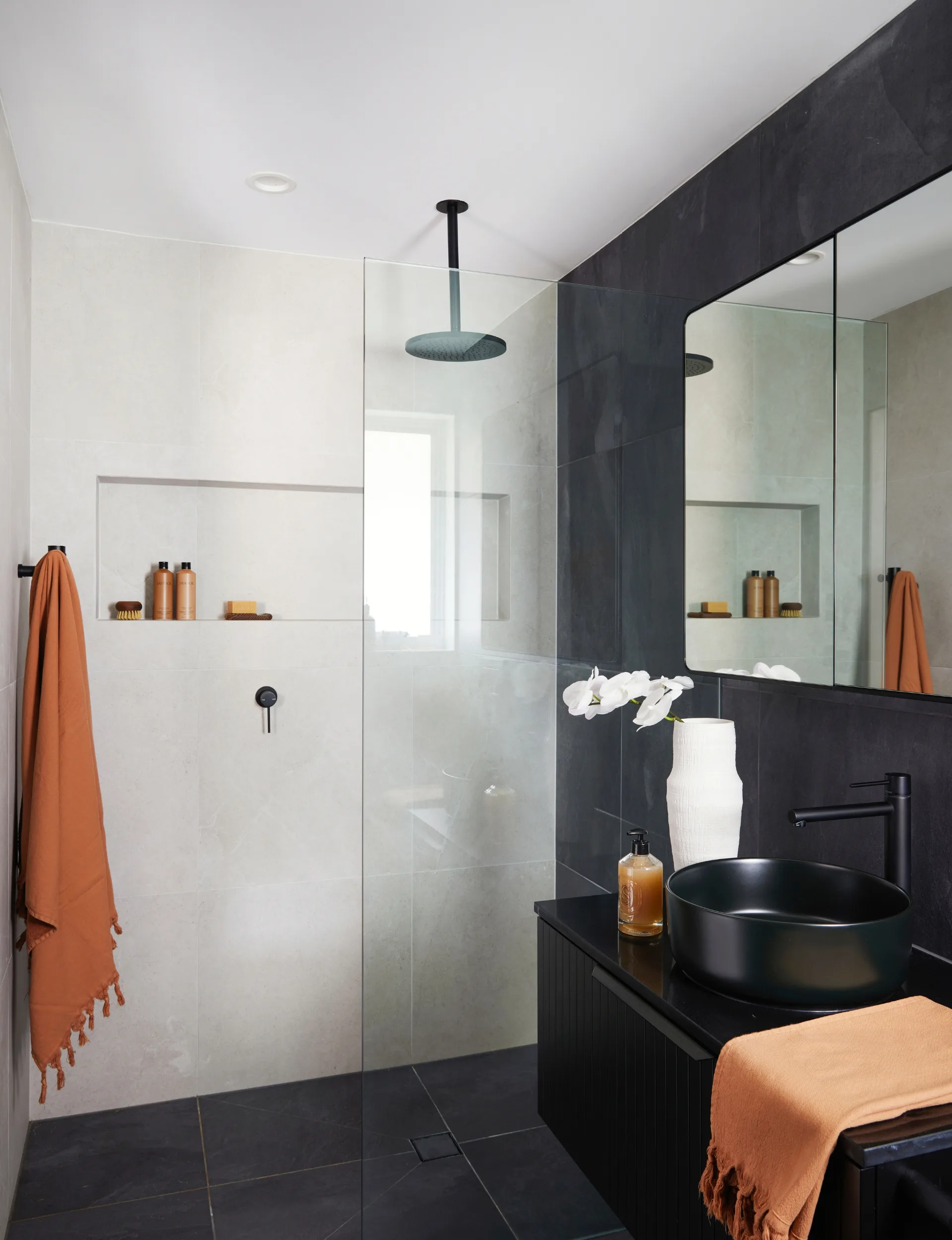 Benji Marshall's black and orange bathroom