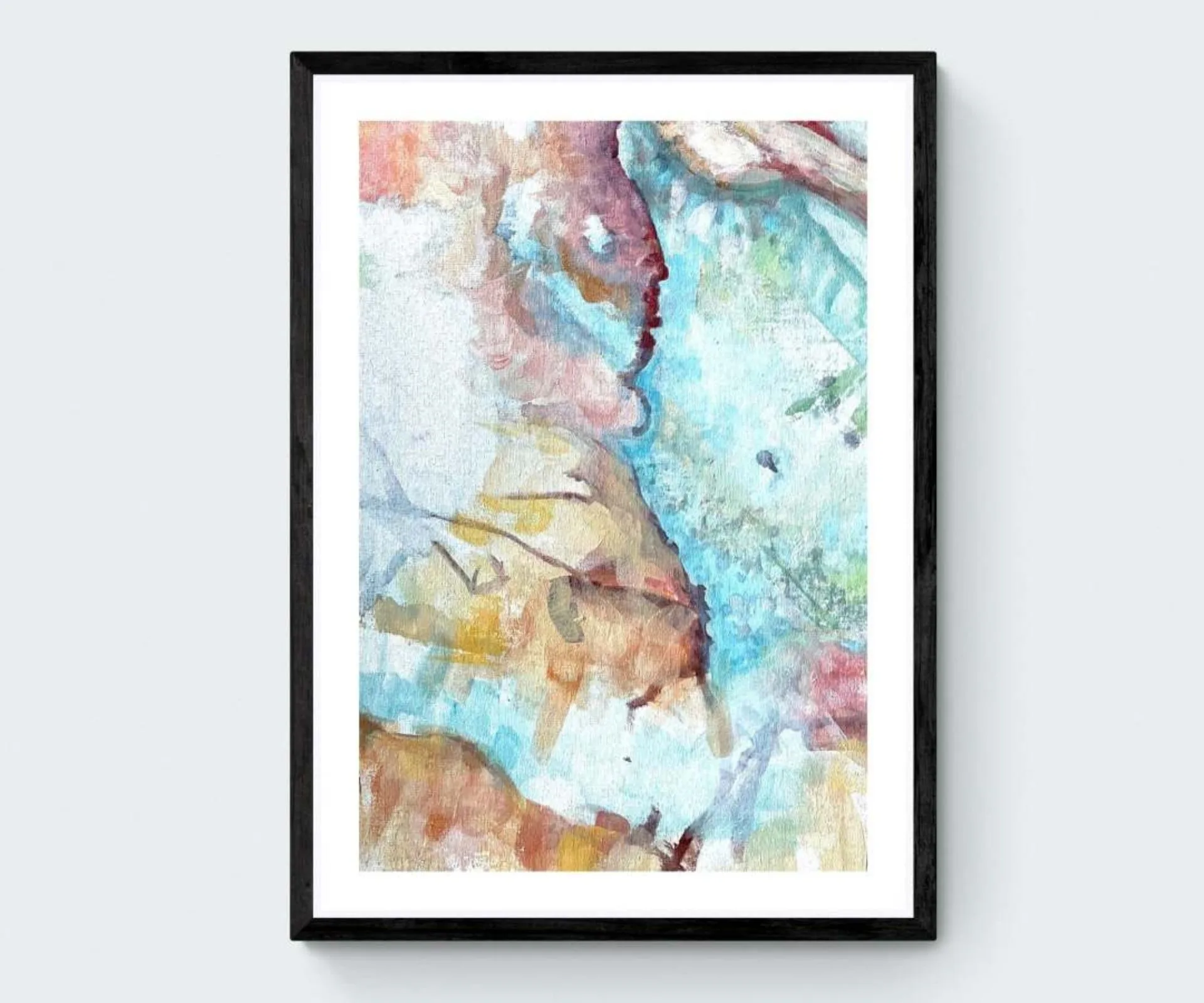 A framed colourful abstract art print 