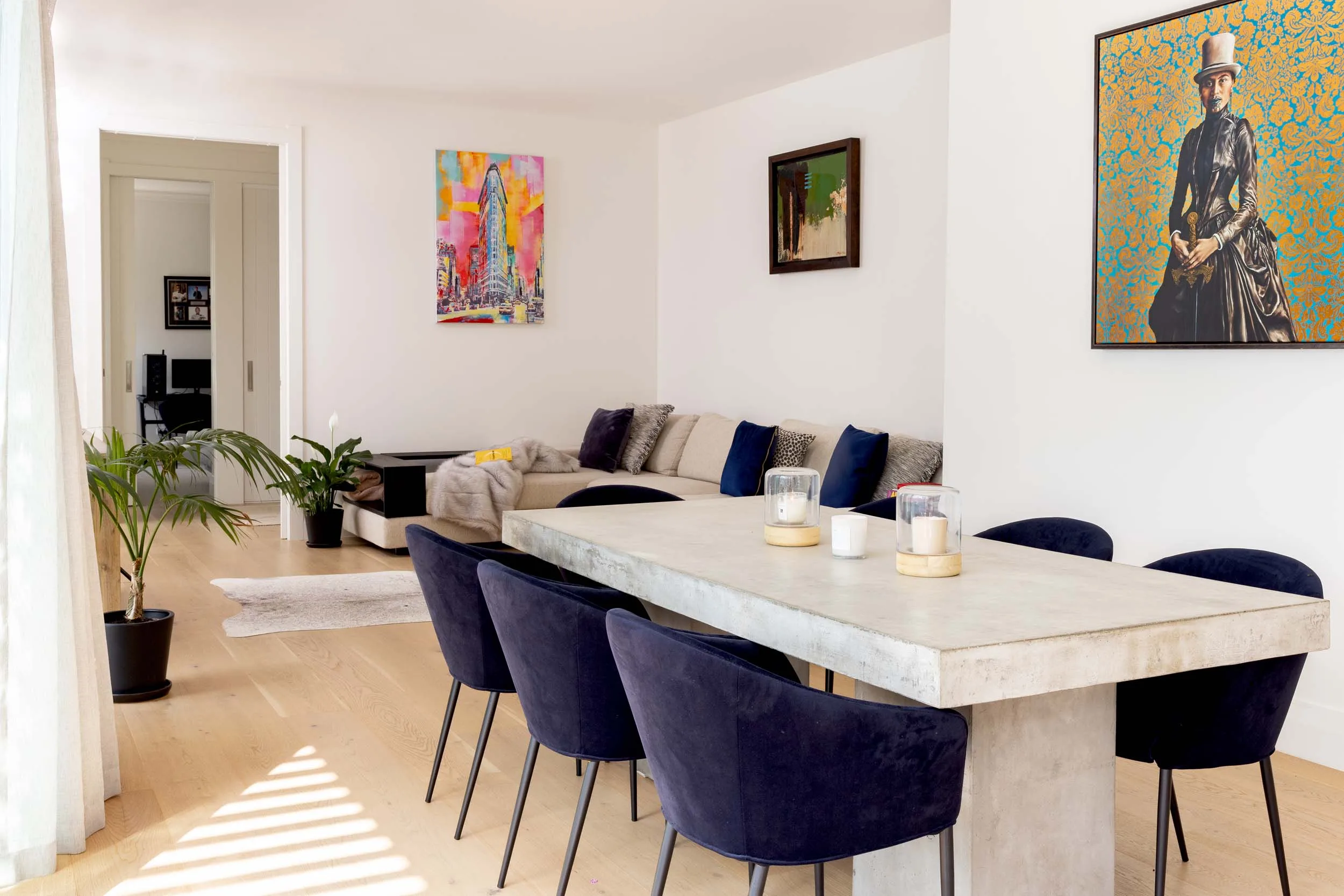 The living and dining rooms after the Mount Eden renovation