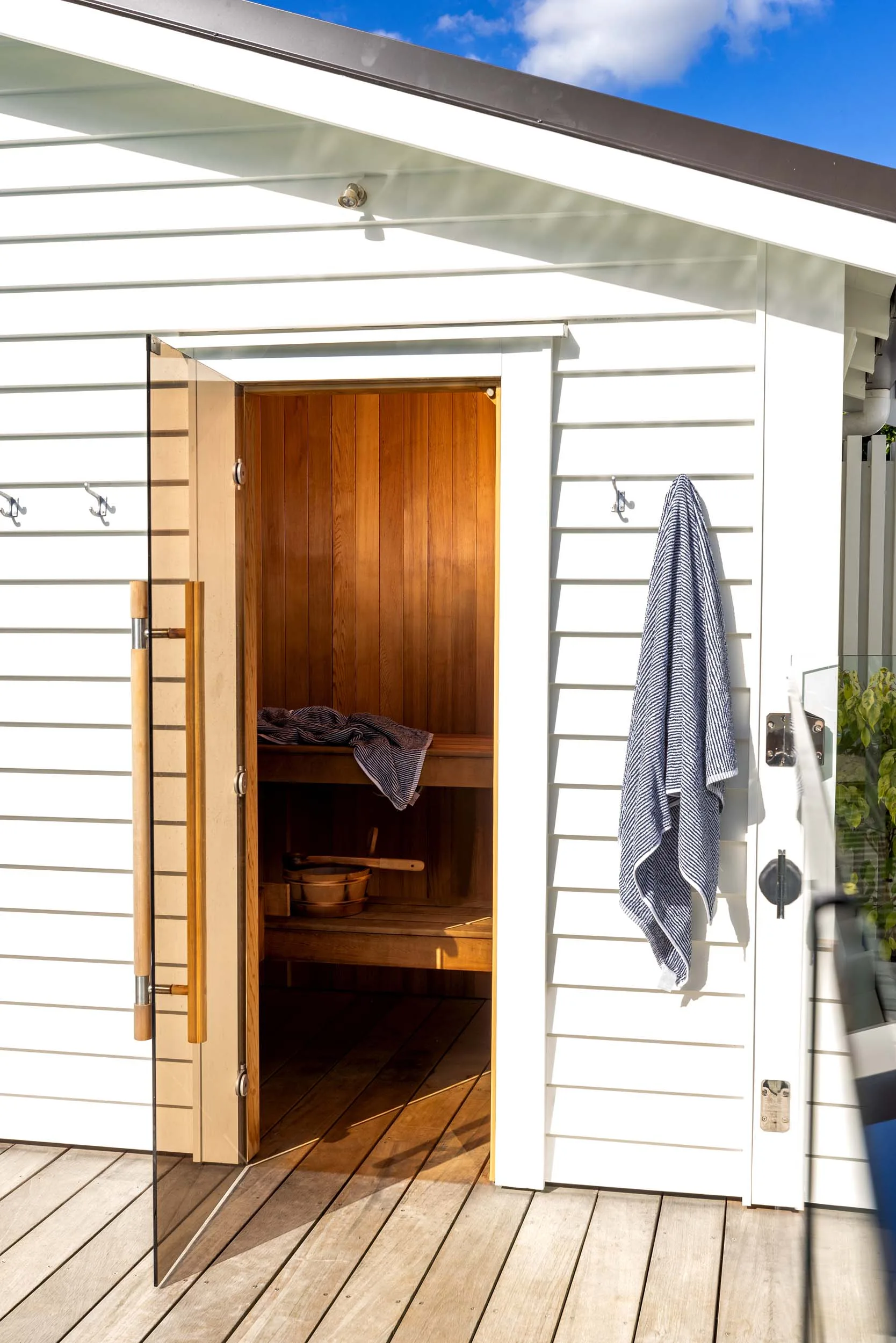 A sauna in an outhouse