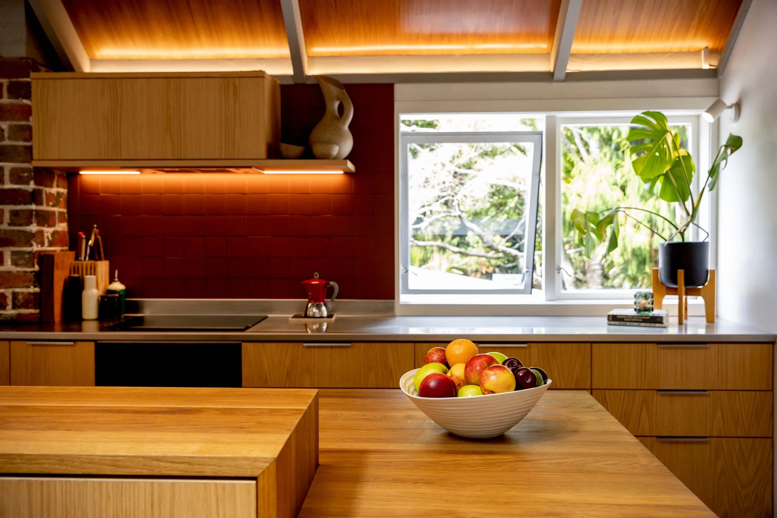 A brown and wooden kitchen