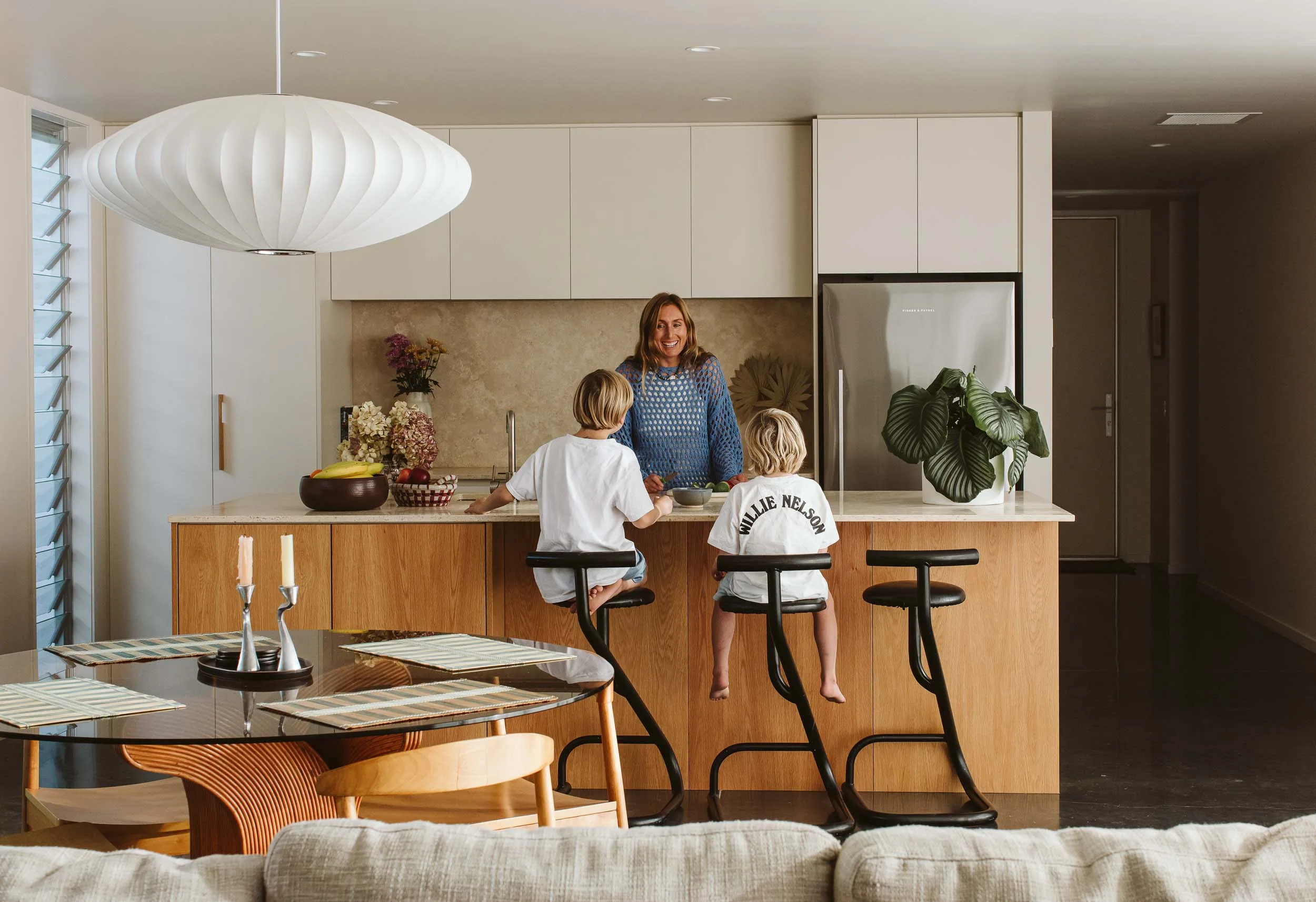 The family in the kitchen of their Taranaki home