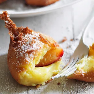 Plum and custard fritters