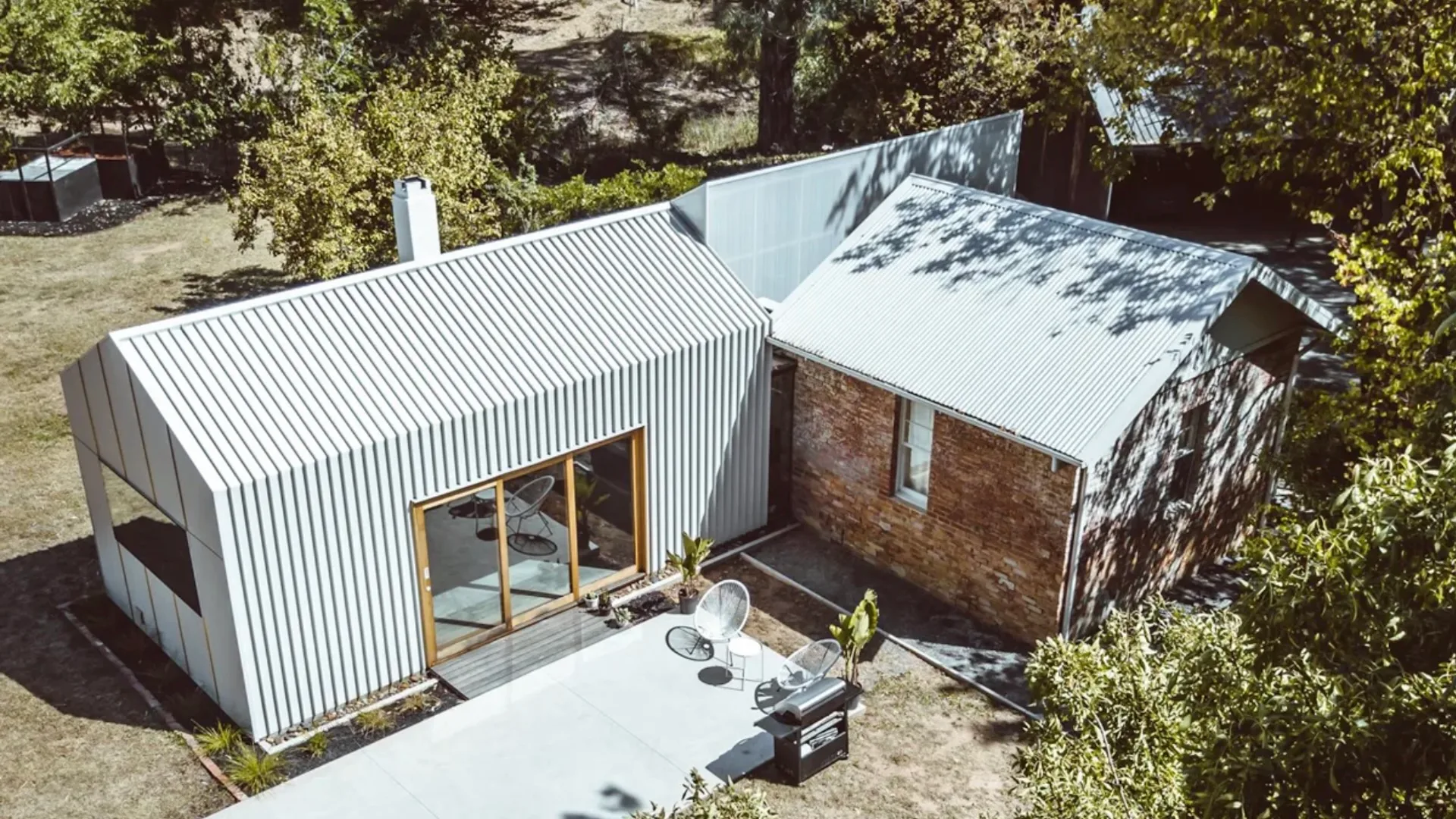 An aerial view of Cortes Kiln, a romantic and luxurious place to stay in Victoria's High Country.