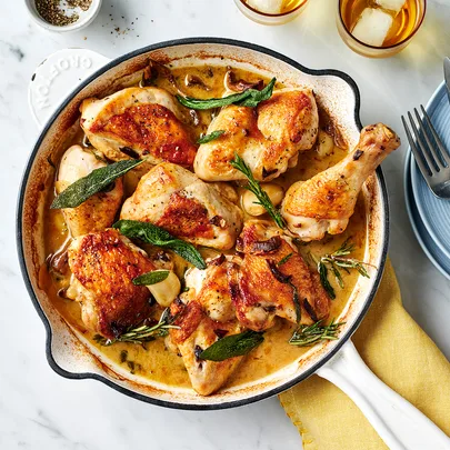 Roast chicken with white wine, porcini and sage sauce