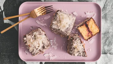 Panna cotta soaked lamington