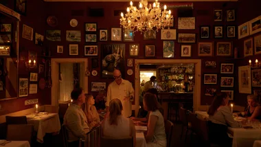 Warm interior at new Sydney restaurant Corner 75 with walls filled with memorabilia and love letters to Hungary
