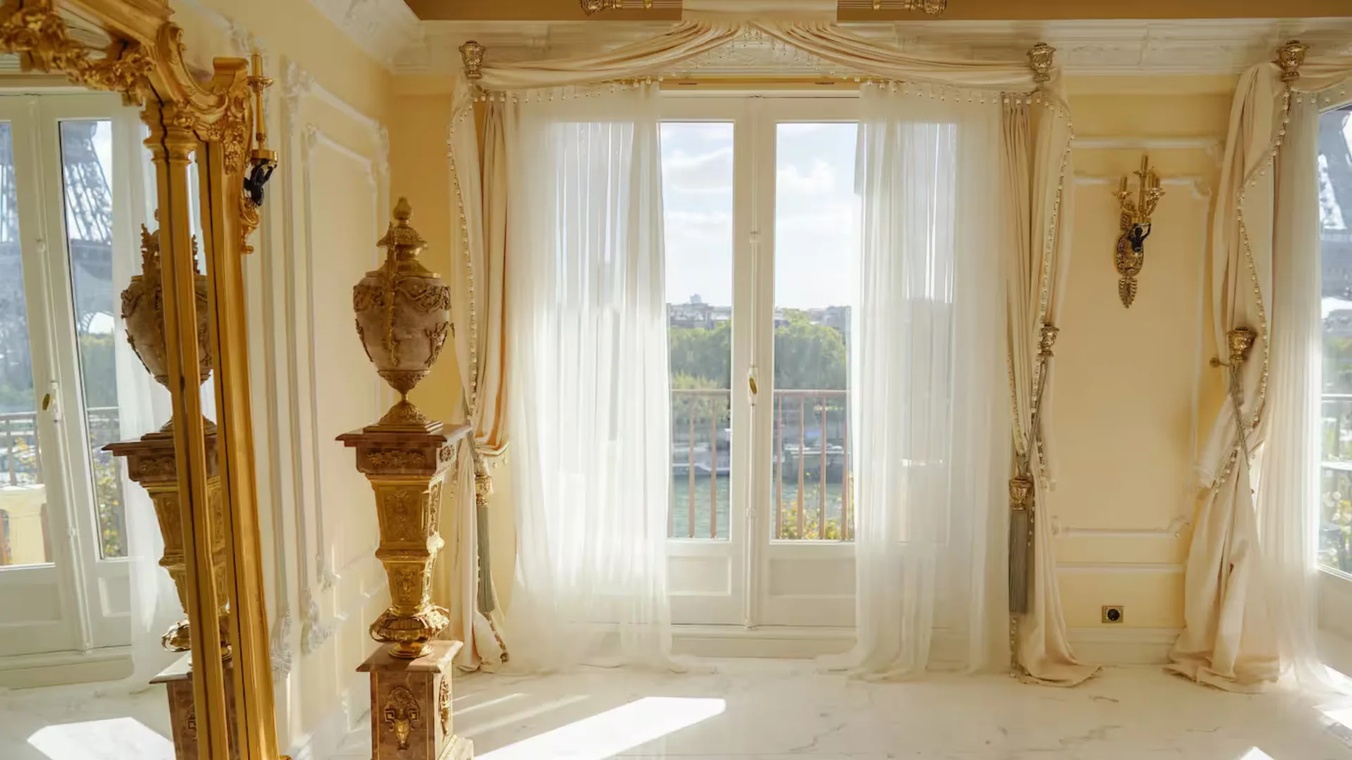 The living room of this Paris Airbnb has stunning views of the Eiffel Tower, just across the Seine.