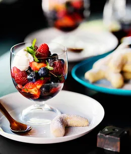 Bar H: Summer berries with mascarpone and shiso sorbet and five-spice shortbread