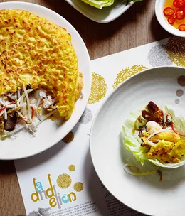 Dandelion: Sizzling coconut pancakes with spanner crab and barbecue pork