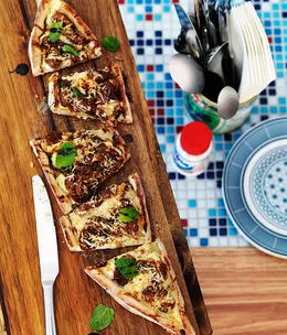 Haloumi, ricotta and peppered fig pide