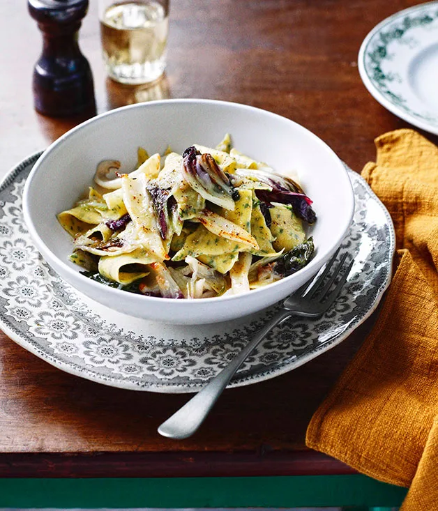 Maltagliati di pane con calamari (bread maltagliati with calamari)
