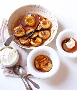 Honey-baked nectarines with orange-blossom and labne