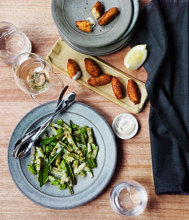 Char-grilled calamari with chicory and coriander