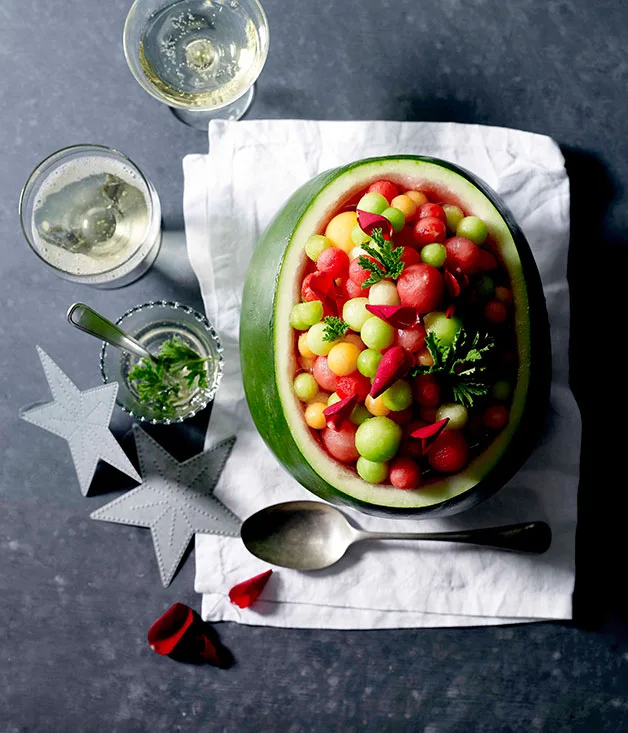 Philippa Sibley: Melon balls with rose geranium leaves