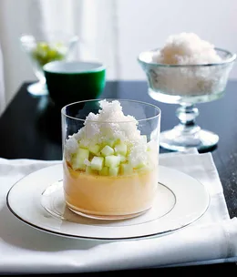 Vanilla custard with ginger granita and Granny Smith apple