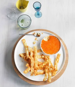 Salmon roe mayonnaise with fried homemade filo pastries