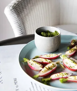 French breakfast radishes, butter and herb salt