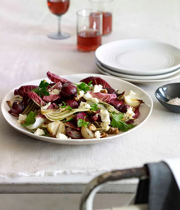 Baby beetroot in cartoccio with ricotta and walnut salad