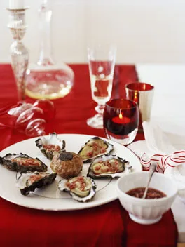 Oysters with mignonette and truffle crépinettes