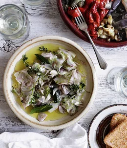 Marinated yellowtail kingfish with escalivada and pa amb tomàquet