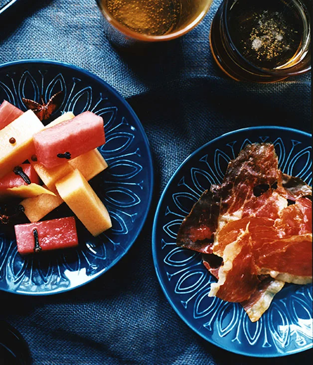 Pickled melon with serrano ham
