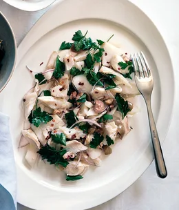 Nonna Lidia’s Christmas baccalà, green olive and chilli salad