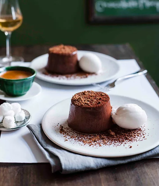 Chocolate marquise with lime and coconut sorbet