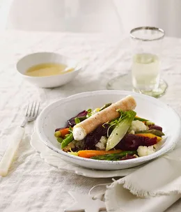 Matt Moran: Baby vegetable salad with goat’s curd cigar