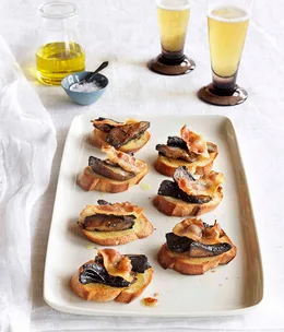 Grilled guanciale and mushroom bruschetta