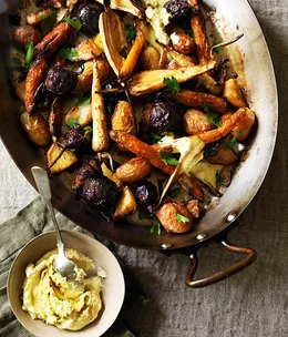 Root vegetables roasted in goose fat