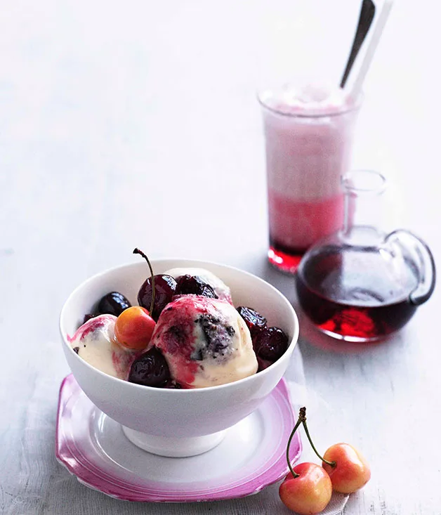 Cherry ripe sundae with cherry spider