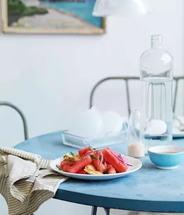 Watermelon, haloumi and bread salad