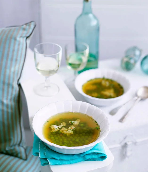 Lobster broth with peas