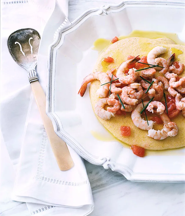 Baby prawns with polenta