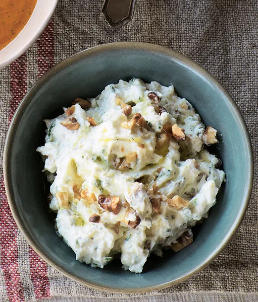 Soft white cheese and walnut dip