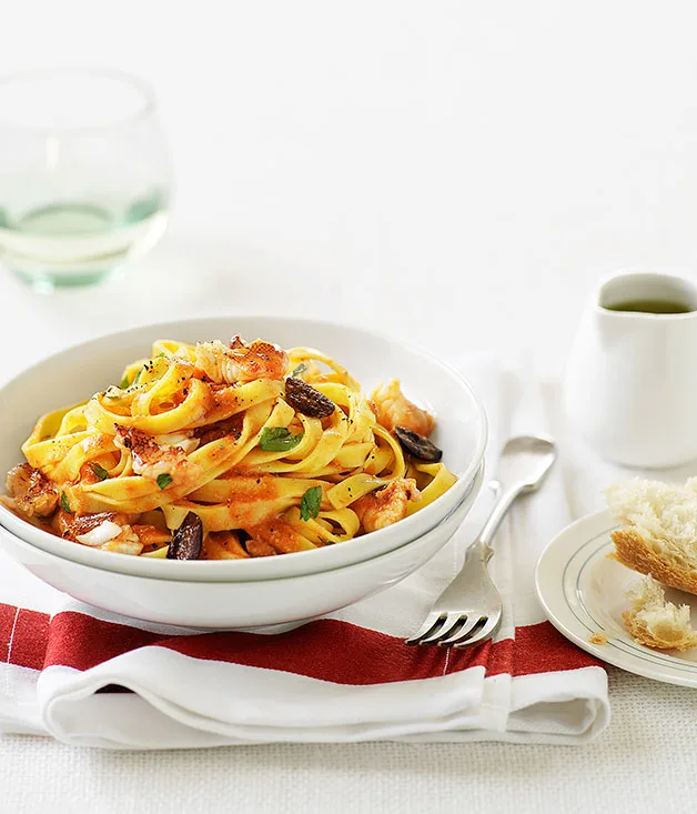 Red mullet and olive fettuccine