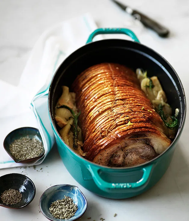 Braised pork loin with fennel and cider