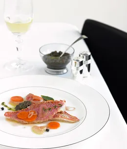 Red mullet escabeche with olive tapenade