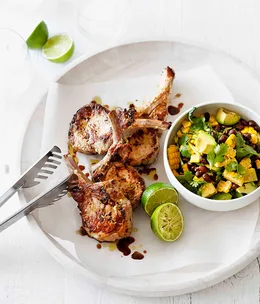 Jerk-style pork with corn, black beans and avocado