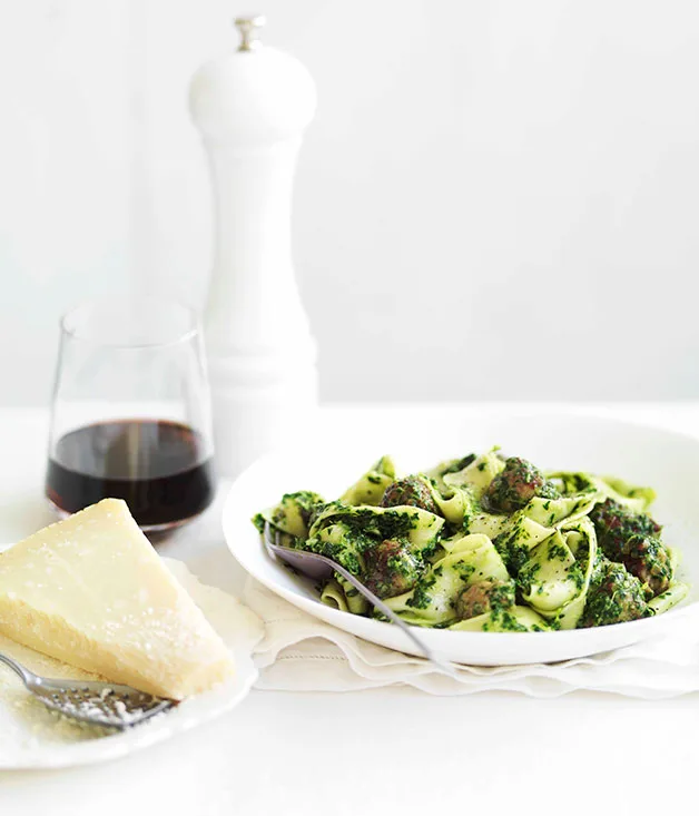 Sausage, garlic and cime di rapa pappardelle