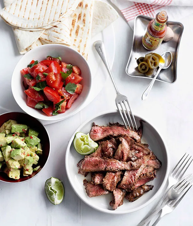 Lime and chilli skirt steak fajitas