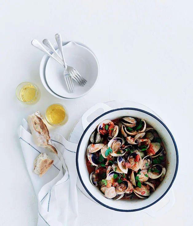Clams with cider and chorizo