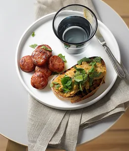 Broad bean puree with chorizo