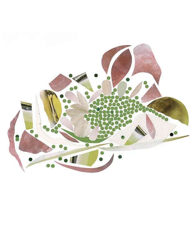 Peas and pink grapefruit with white almonds