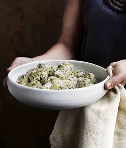 Alto Adige-style spinach and bread dumplings with Gruyère and Parmigiano-Reggiano