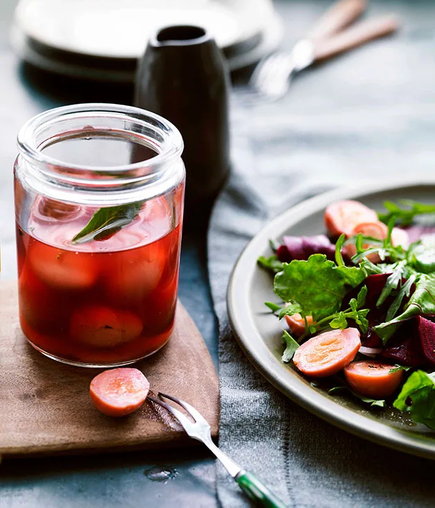 John's beetroot-pickled quail eggs