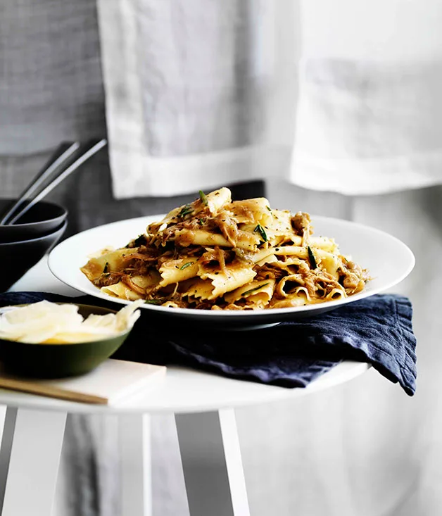 Pappardelle with braised rabbit, onion and rosemary